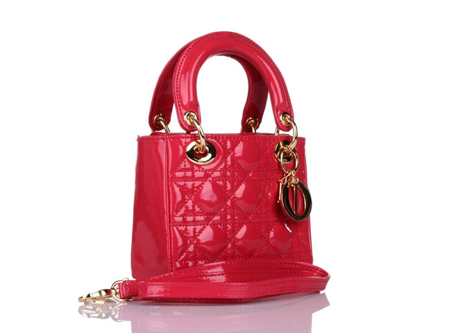 mini lady dior patent leather bag 6321 rosered with gold hardware